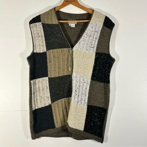 Vintage Wool Blend Multicolor Patchwork V-Neck Sweater Vest
